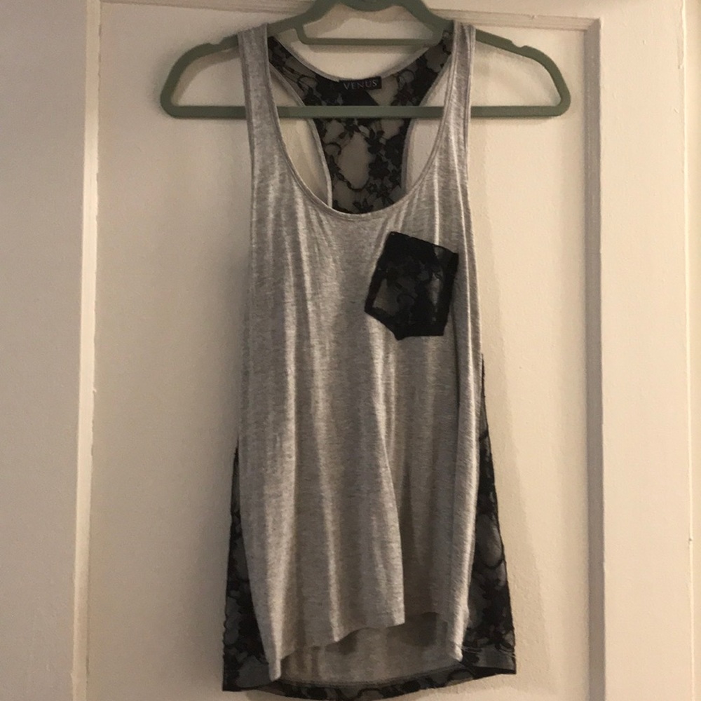 Venus black lace grey tank